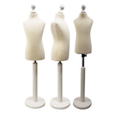 Children Kids Age 2-4 Years Tailors Dummy Mannequin, Cream Torso Bust with a White Wood Round Base